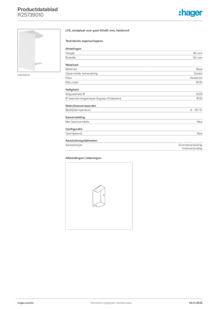 Afbeelding Hager Productdatablad R25739010 | Hager Nederland