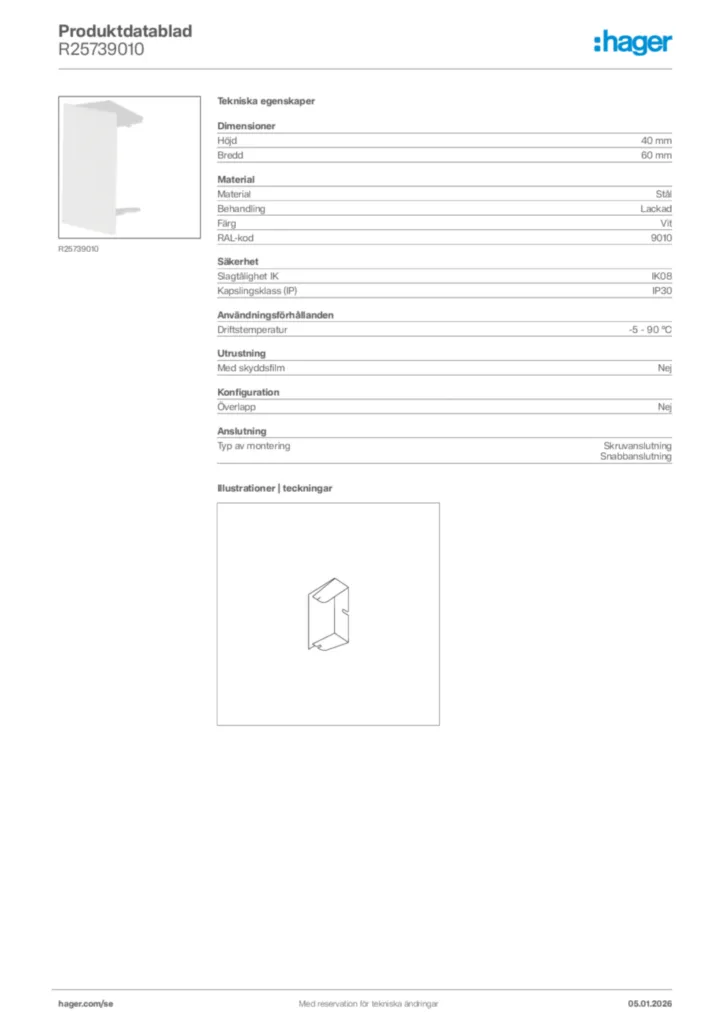 Bild Hager Produktdatablad R25739010 | Hager Sverige