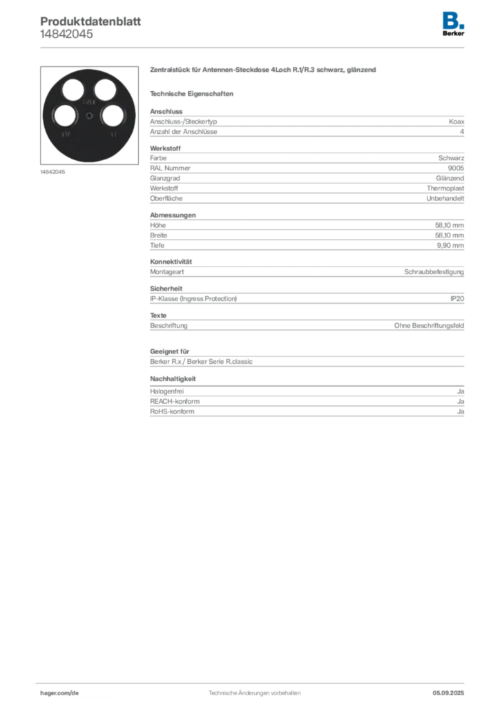 Bild Berker Produktdatenblatt 14842045 | Hager Deutschland