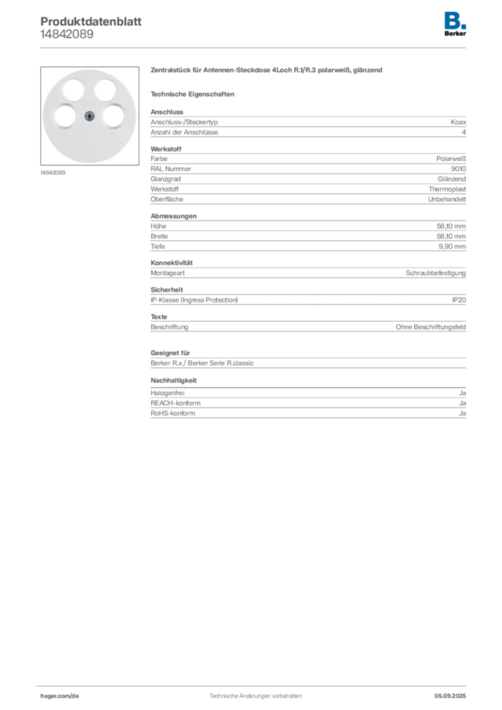 Bild Berker Produktdatenblatt 14842089 | Hager Deutschland