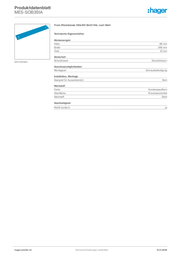 Bild Hager Produktdatenblatt MES-SOB351A | Hager Schweiz
