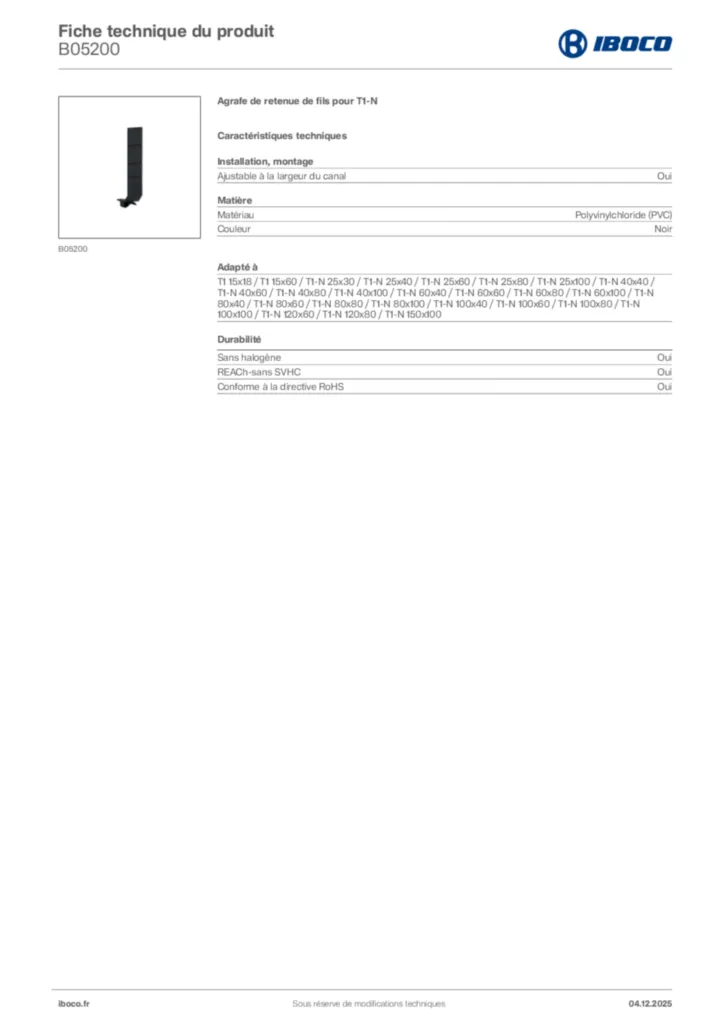 Image Iboco Fiche technique du produit B05200 | Hager France