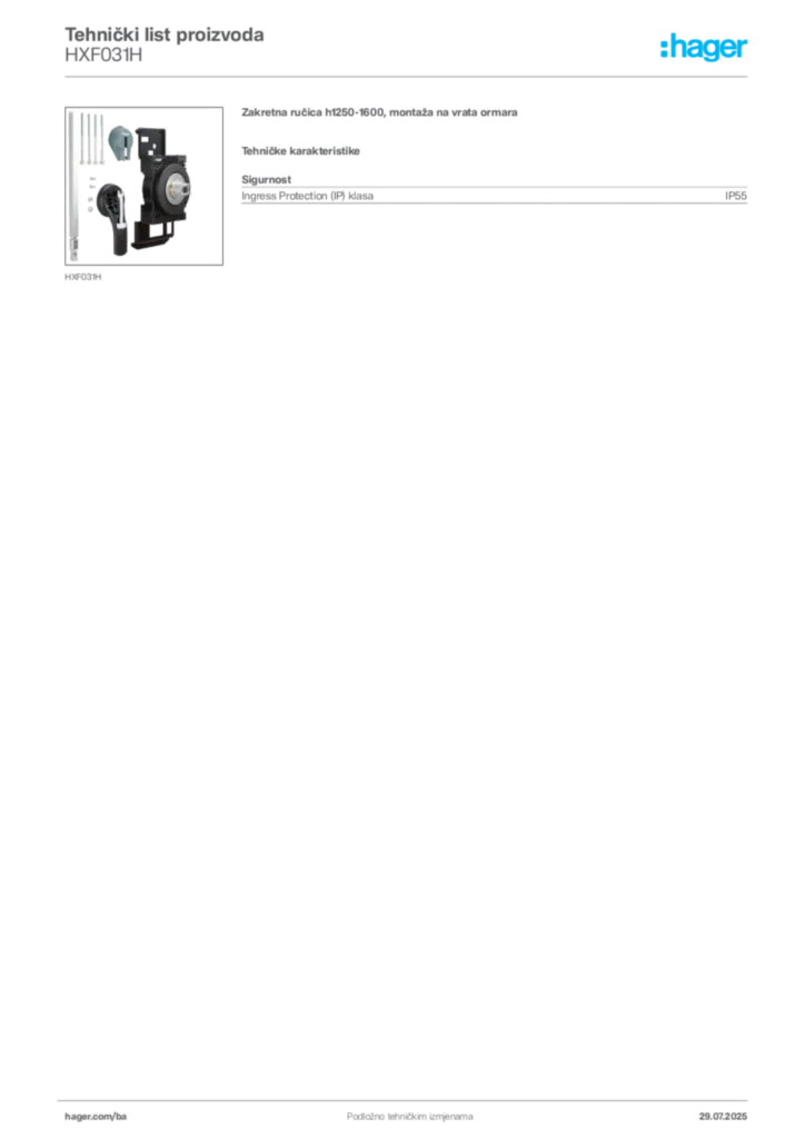 Slika Hager Product data sheet HXF031H  | Hager