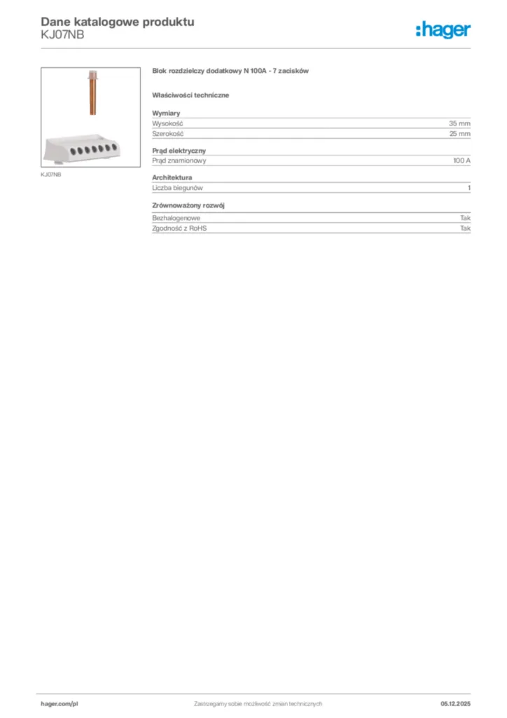 Zdjęcie Hager Karta katalogowa KJ07NB | Hager Polska
