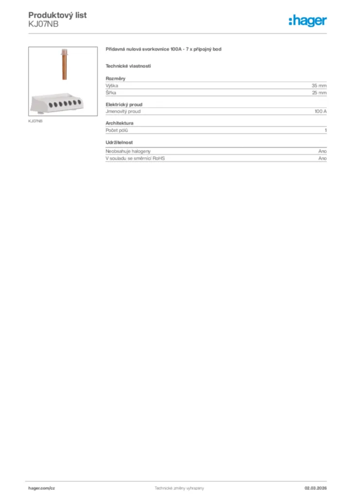 Obrázek Hager Product data sheet KJ07NB | Hager