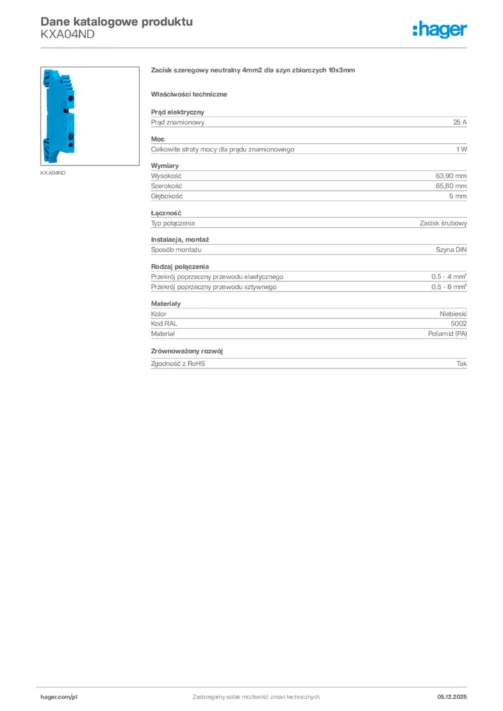 Zdjęcie Hager Karta katalogowa KXA04ND | Hager Polska