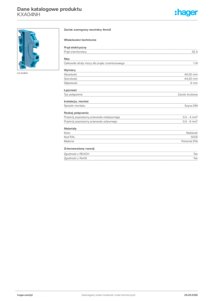 Zdjęcie Hager Dane katalogowe produktu KXA04NH | Hager Polska
