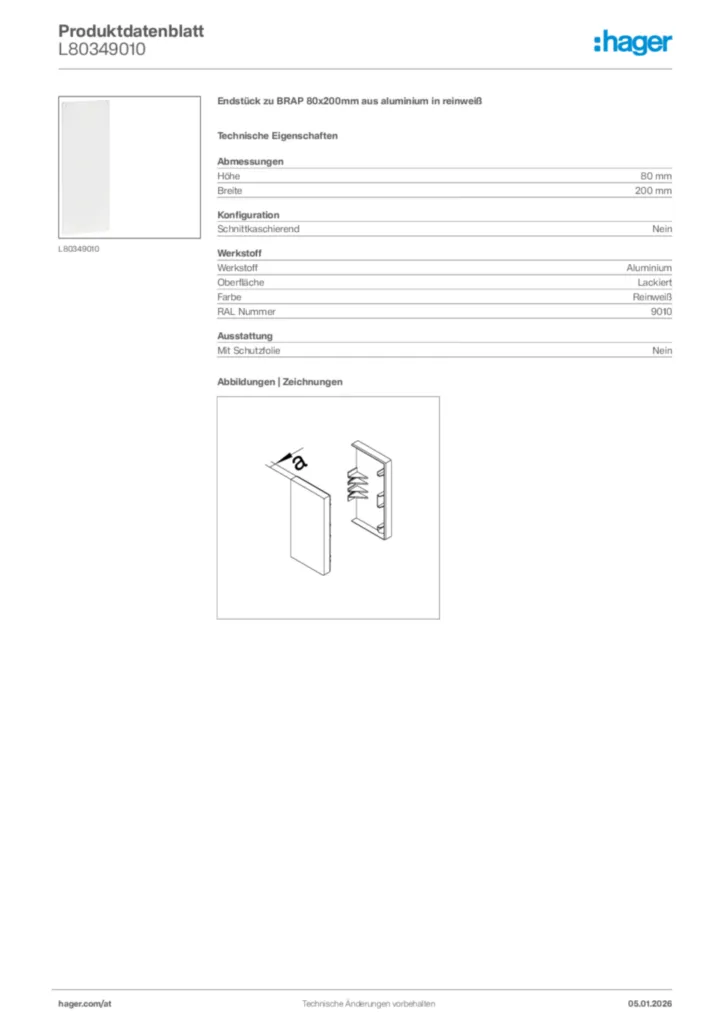 Bild Hager Produktdatenblatt L80349010 | Hager Deutschland