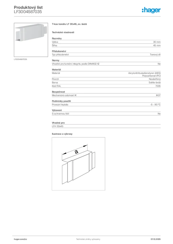 Obrázek Hager Product data sheet LF3004587035 | Hager