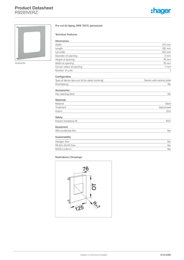 Image Hager Product data sheet R9281VERZ  | Hager Africa
