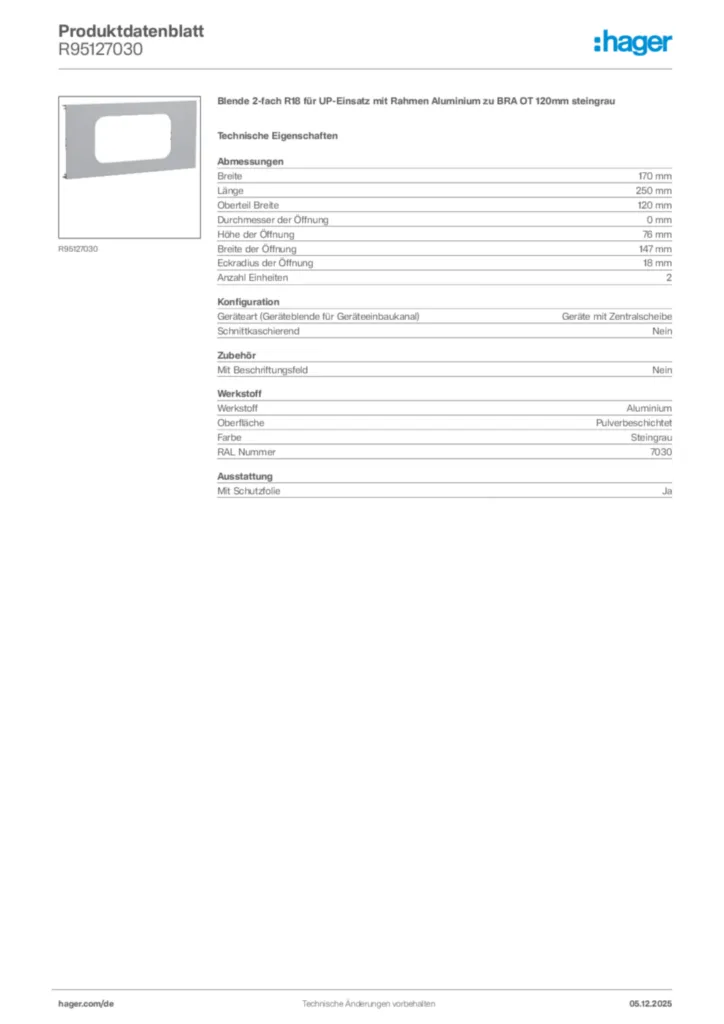 Bild Hager Produktdatenblatt R95127030 | Hager Deutschland
