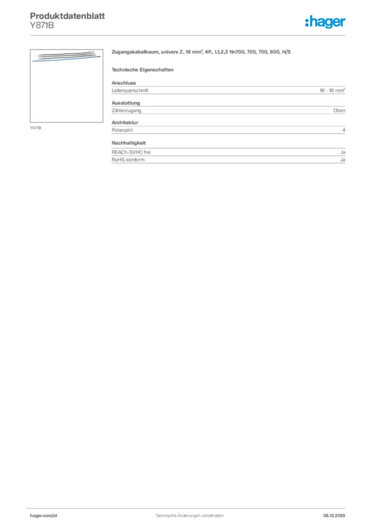 Bild Hager Produktdatenblatt Y871B | Hager Deutschland