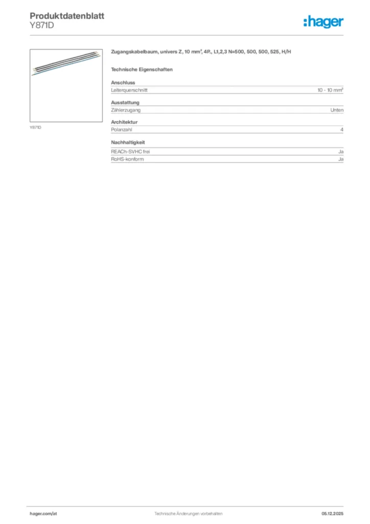 Bild Hager Produktdatenblatt Y871D | Hager Deutschland
