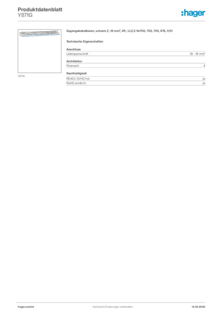 Bild Hager Produktdatenblatt Y871G | Hager Deutschland