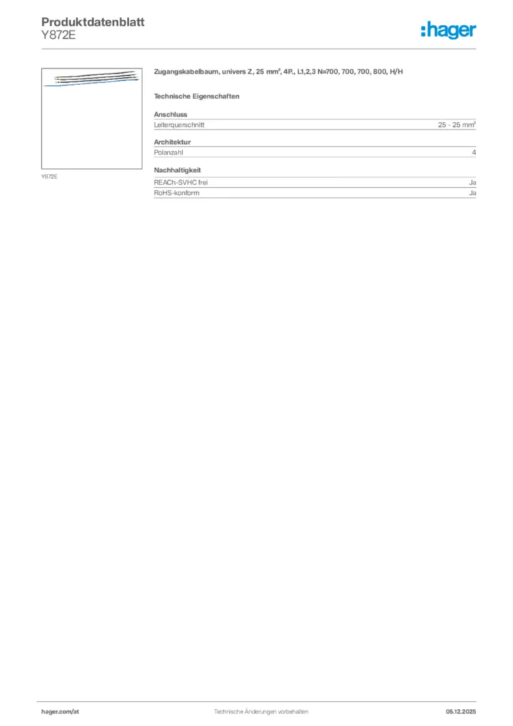 Bild Hager Produktdatenblatt Y872E | Hager Deutschland