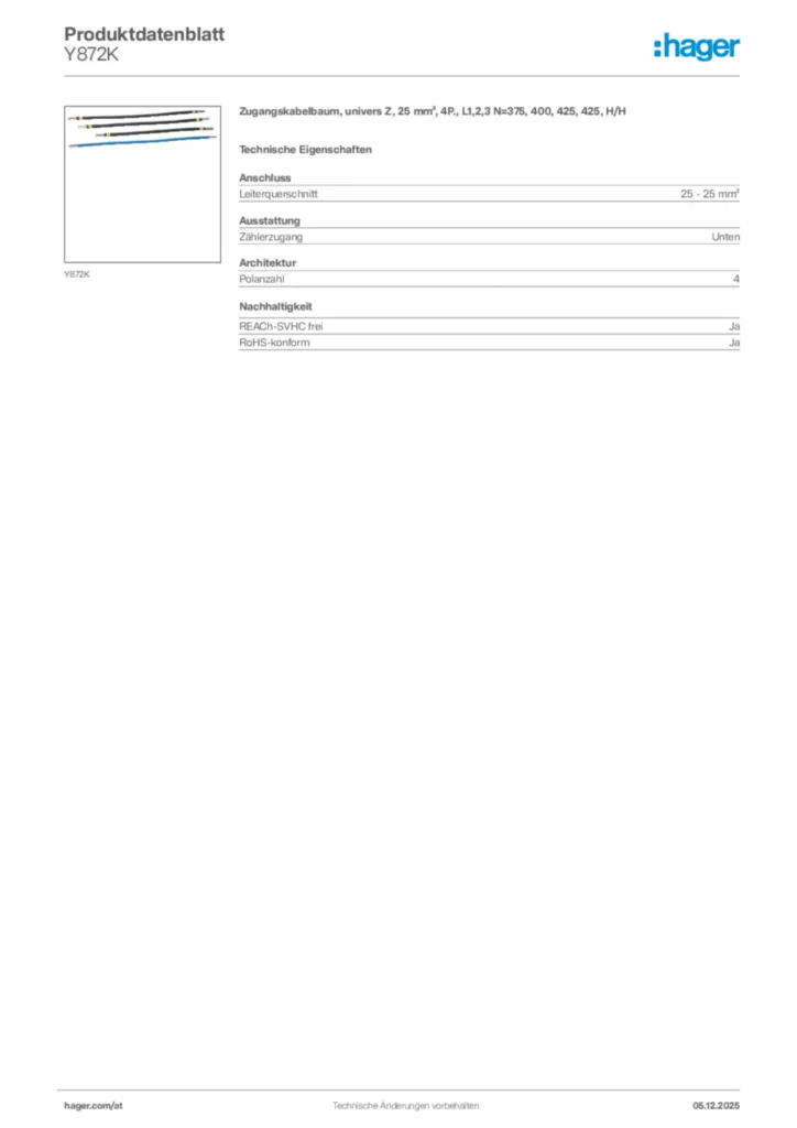 Bild Hager Produktdatenblatt Y872K | Hager Deutschland