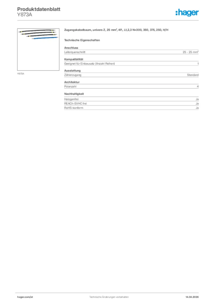 Bild Hager Produktdatenblatt Y873A | Hager Deutschland