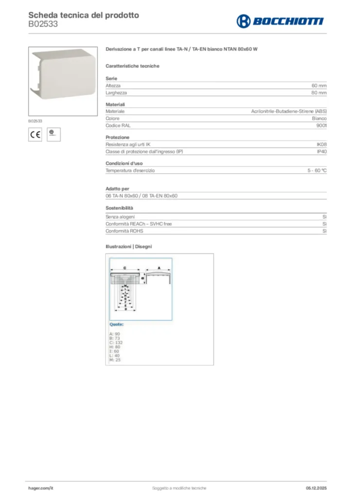 Immagine Bocchiotti Scheda tecnica del prodotto B02533 | Hager Italia