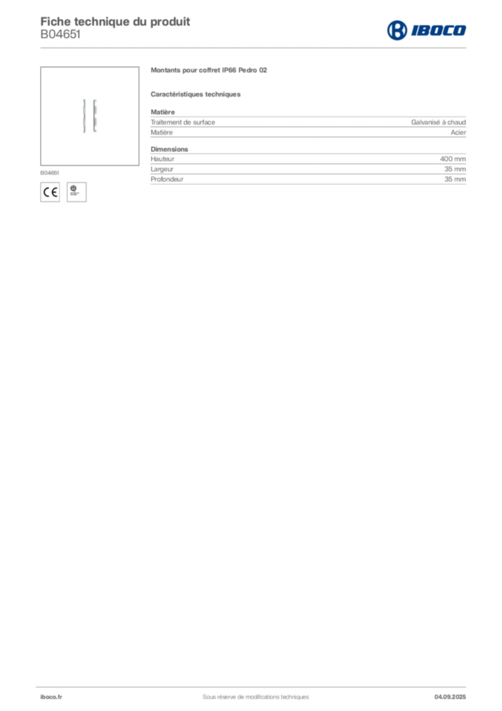 Image Iboco Fiche technique du produit B04651 | Hager France