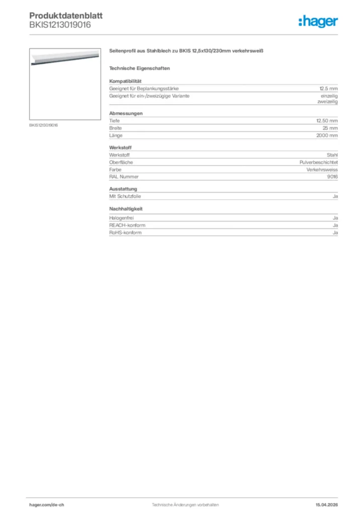 Bild Hager Produktdatenblatt BKIS1213019016 | Hager Schweiz