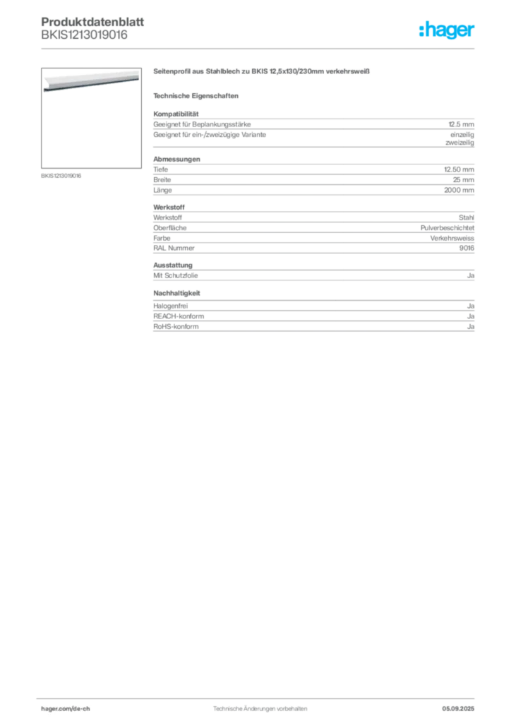 Bild Hager Produktdatenblatt BKIS1213019016 | Hager Schweiz