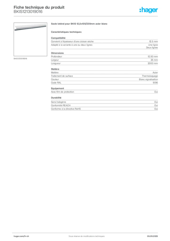 Image Hager Fiche technique du produit BKIS1213019016 | Hager Suisse