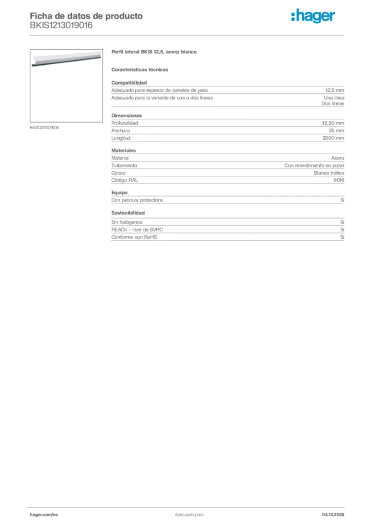 Imagen Hager Ficha de datos de producto BKIS1213019016 | Hager España