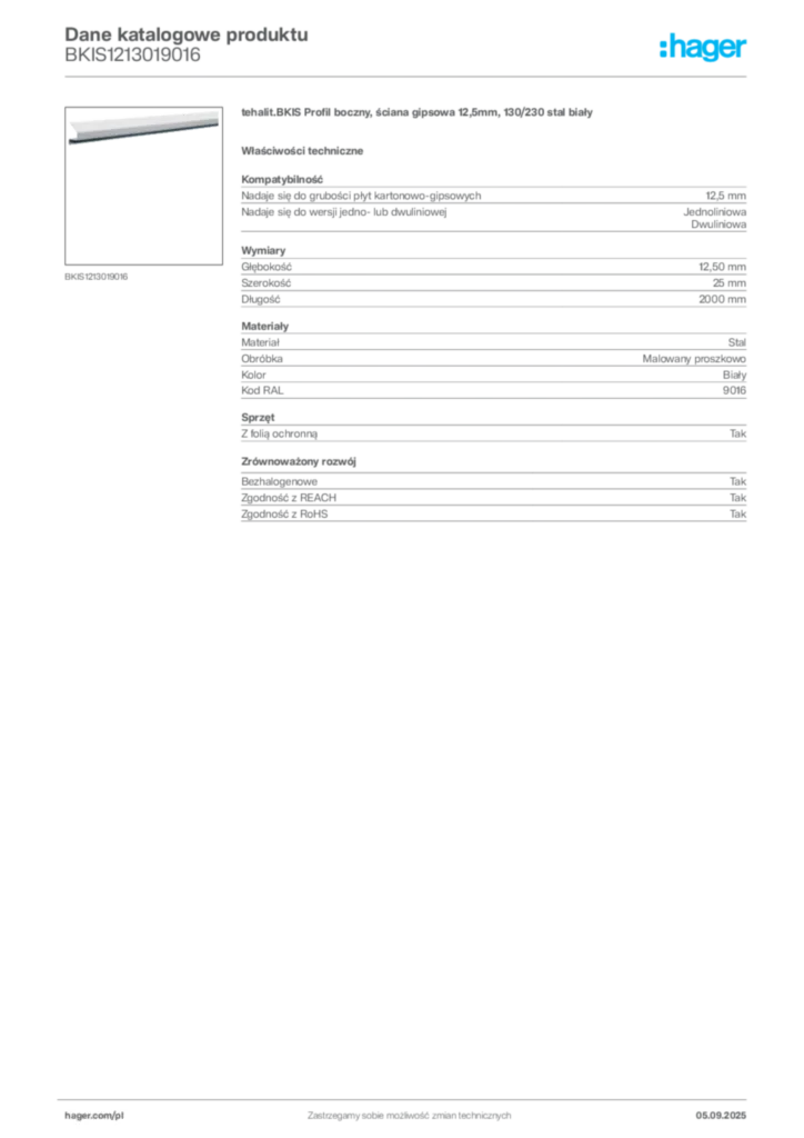 Zdjęcie Hager Dane katalogowe produktu BKIS1213019016 | Hager Polska