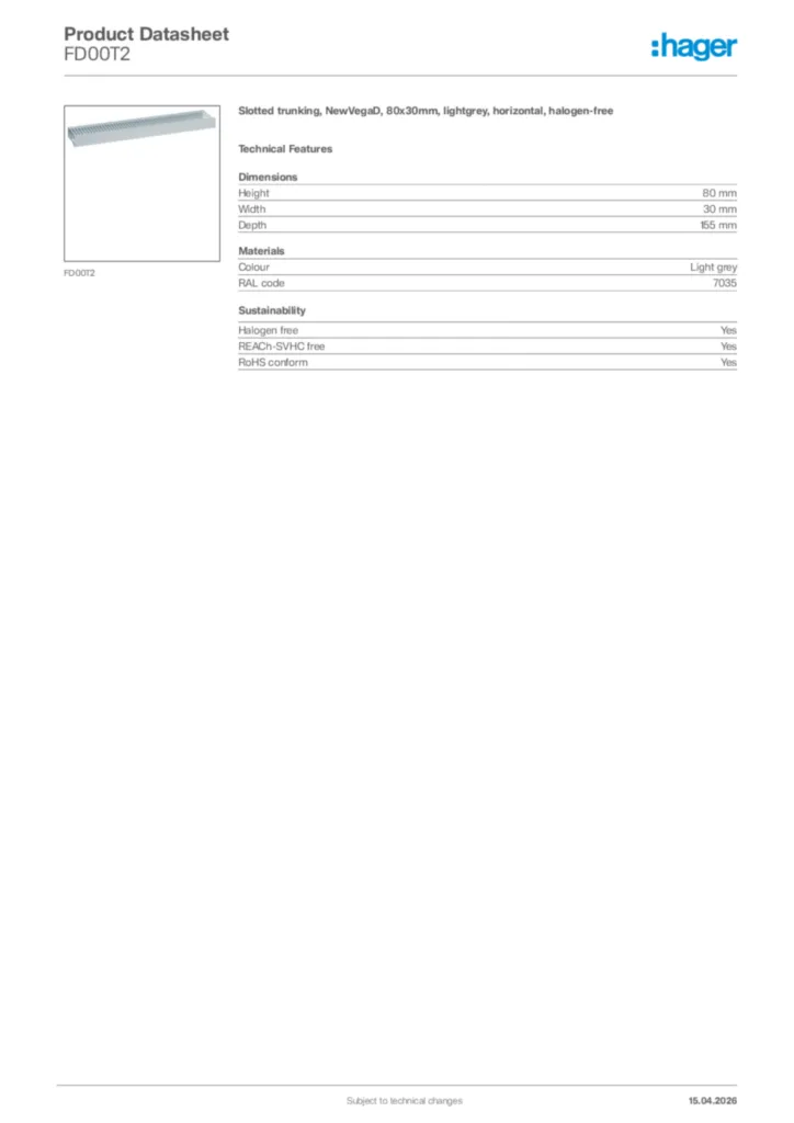 Image Hager Product data sheet FD00T2  | Hager Africa