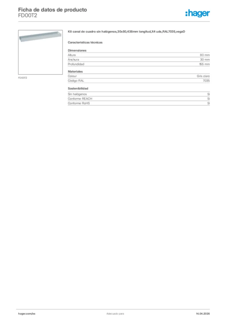 Imagen Hager Ficha de datos de producto FD00T2 | Hager España