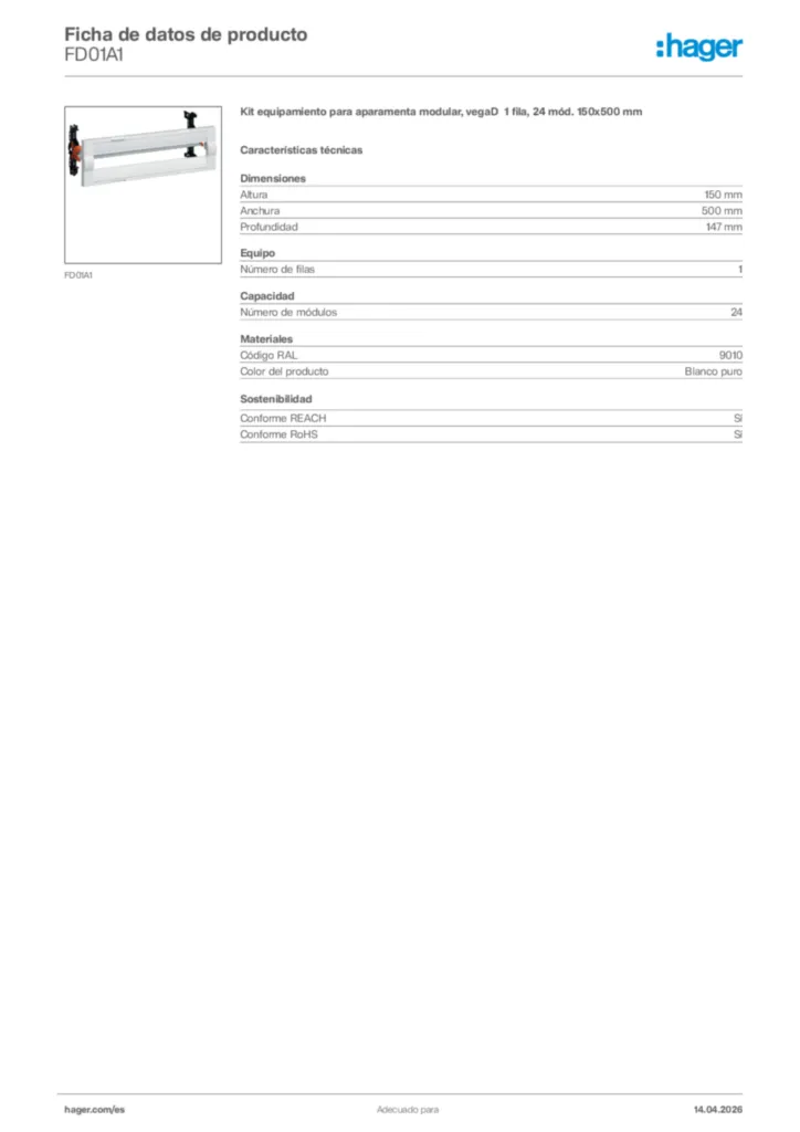 Imagen Hager Ficha de datos de producto FD01A1 | Hager España