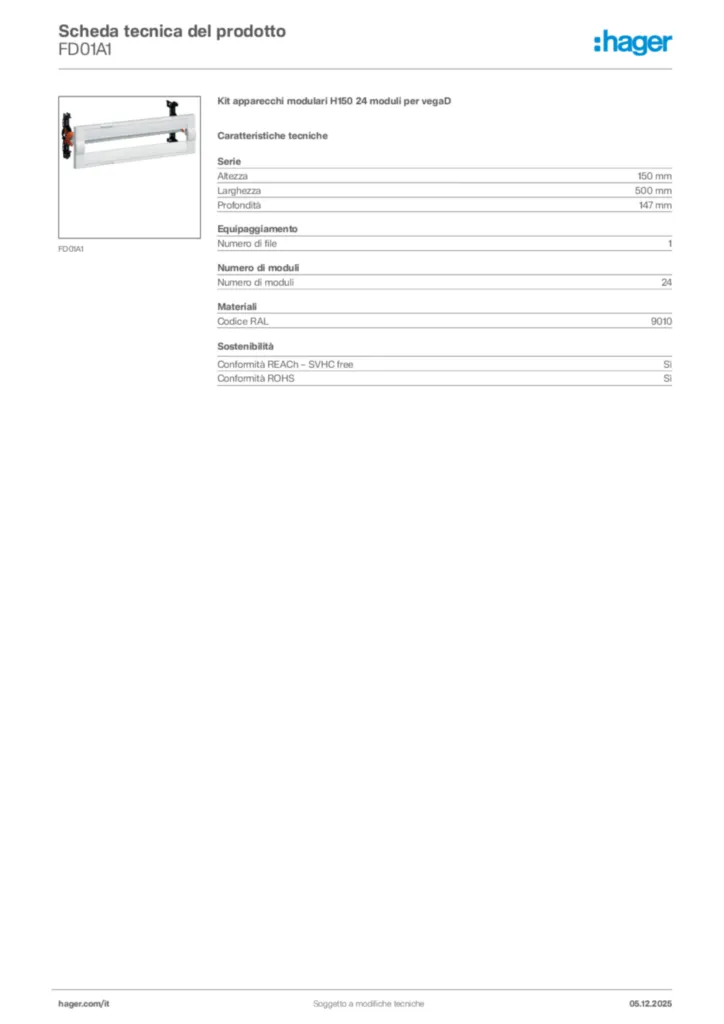 Immagine Hager Scheda tecnica del prodotto FD01A1 | Hager Italia