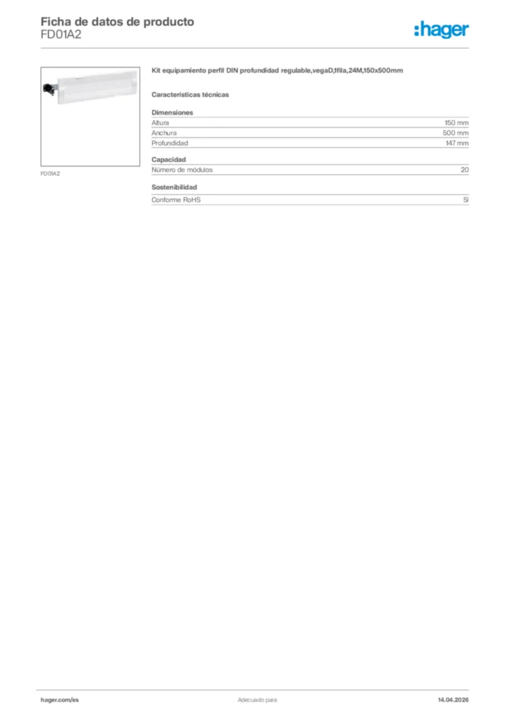 Imagen Hager Ficha de datos de producto FD01A2 | Hager España