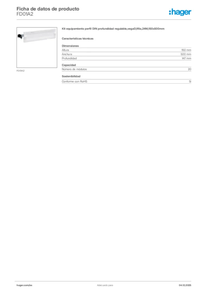 Imagen Hager Ficha de datos de producto FD01A2 | Hager España