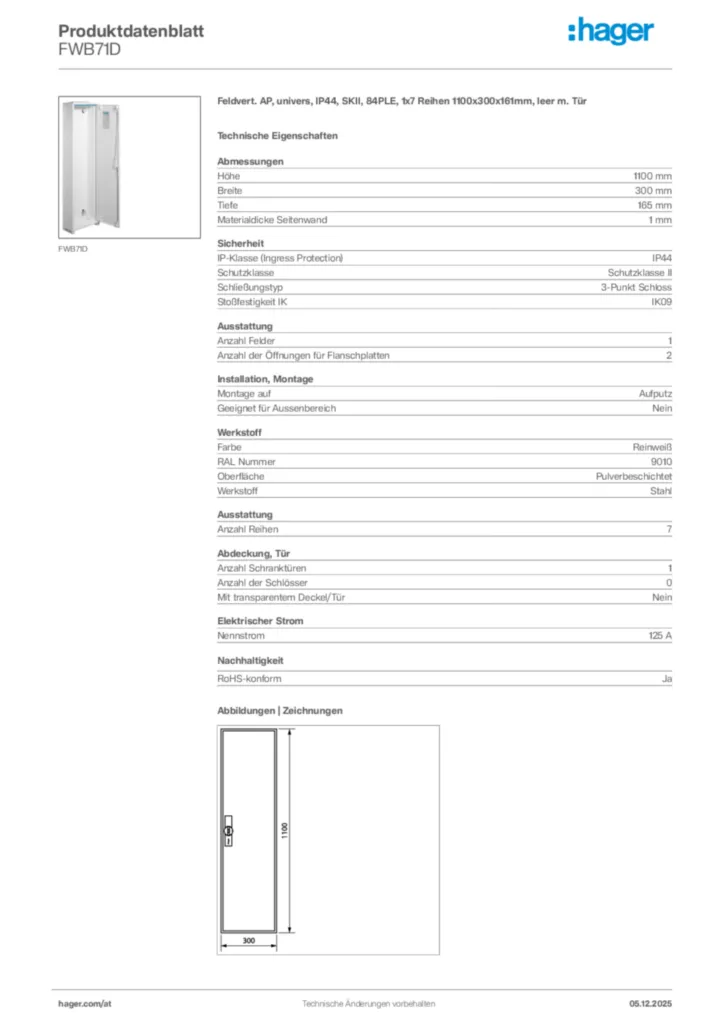 Bild Hager Produktdatenblatt FWB71D | Hager Deutschland