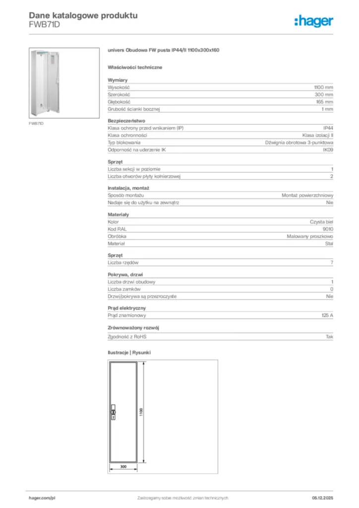 Zdjęcie Hager Dane katalogowe produktu FWB71D | Hager Polska