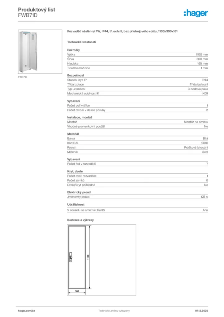 Obrázek Hager Product data sheet FWB71D | Hager