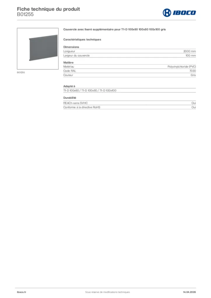 Image Iboco Fiche technique du produit B01255 | Hager France