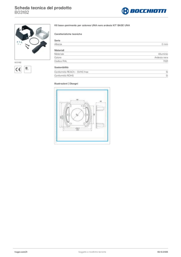 Immagine Bocchiotti Scheda tecnica del prodotto B03182 | Hager Italia