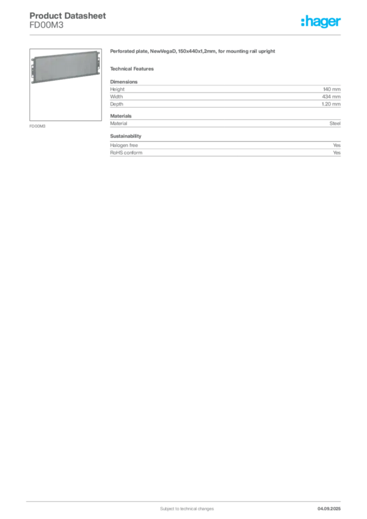Image Hager Product data sheet FD00M3  | Hager