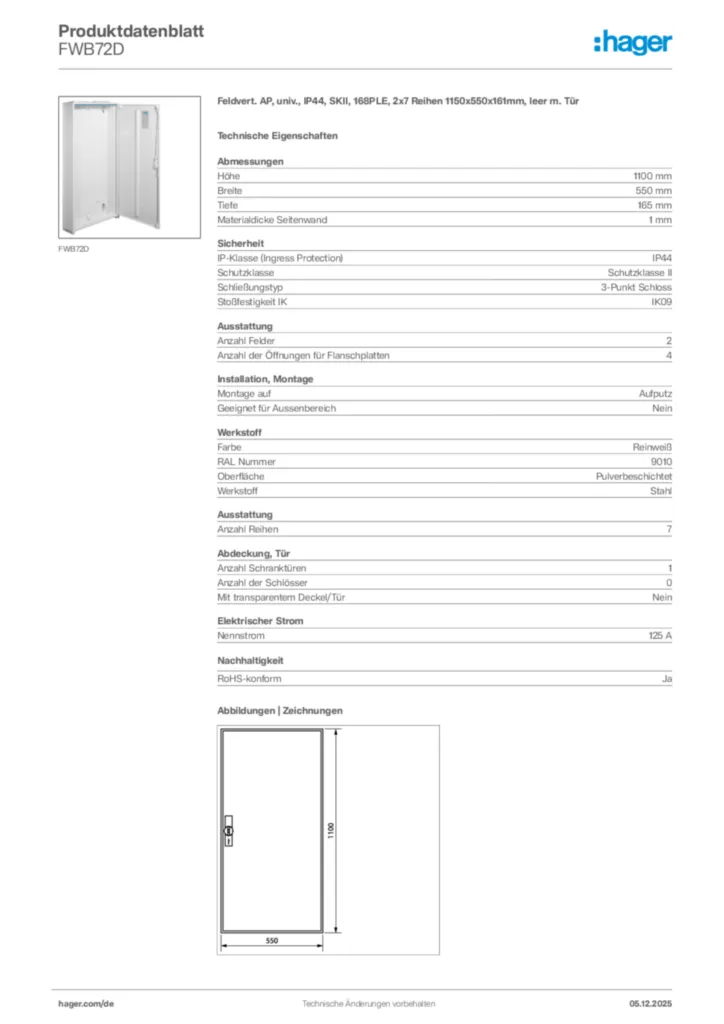 Bild Hager Produktdatenblatt FWB72D | Hager Deutschland