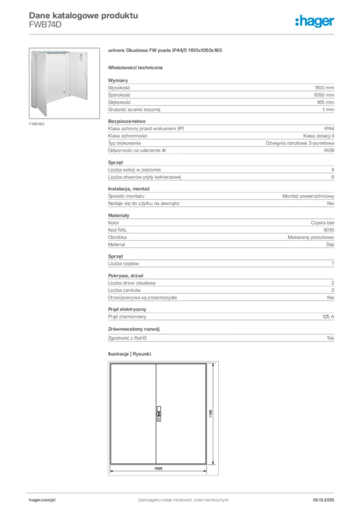 Zdjęcie Hager Karta katalogowa FWB74D | Hager Polska