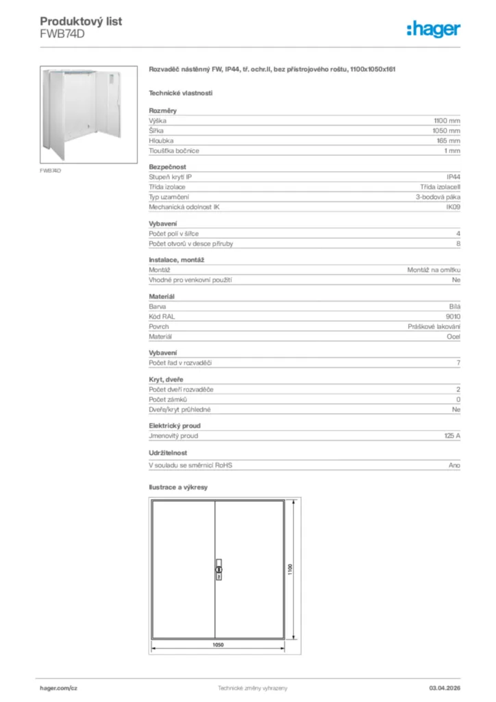 Obrázek Hager Product data sheet FWB74D | Hager