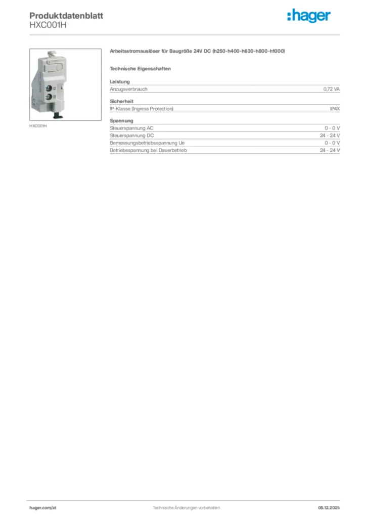Bild Hager Produktdatenblatt HXC001H | Hager Deutschland
