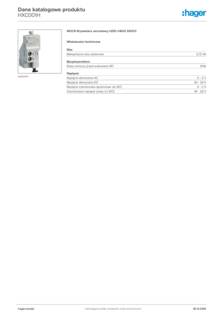 Zdjęcie Hager Karta katalogowa HXC001H | Hager Polska