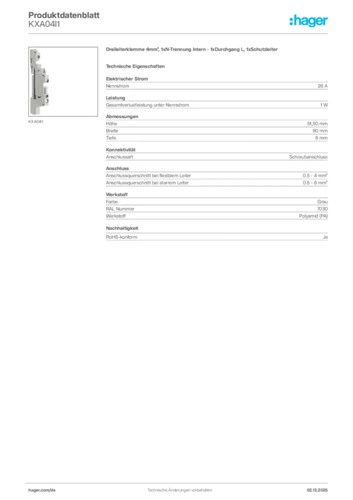 Bild Hager Produktdatenblatt KXA04I1 | Hager Deutschland