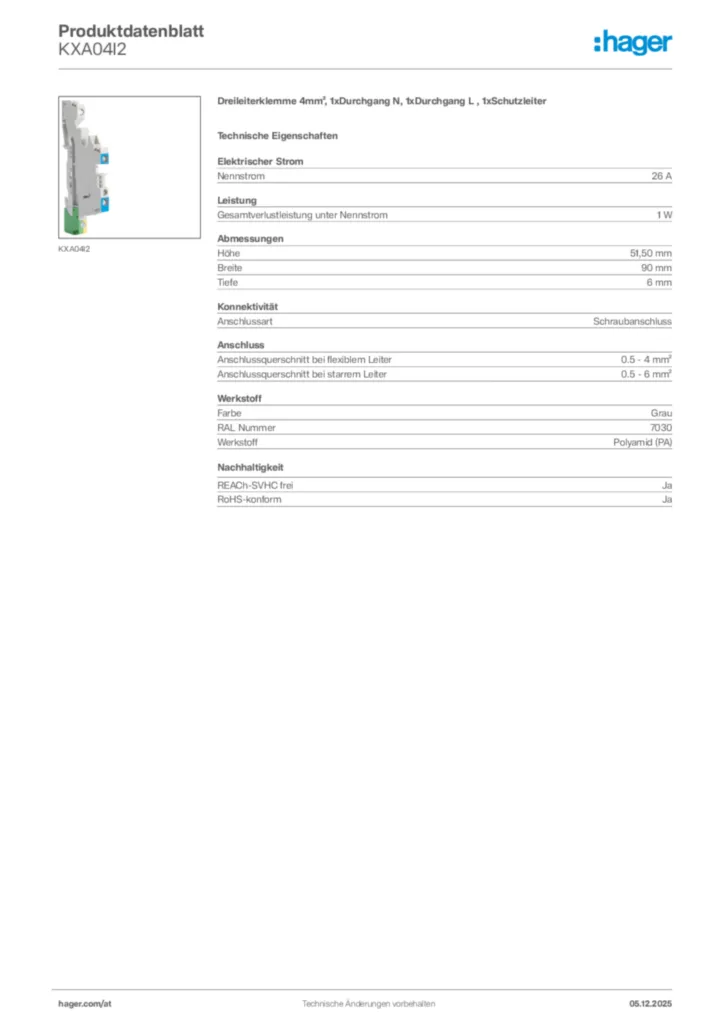 Bild Hager Produktdatenblatt KXA04I2 | Hager Deutschland