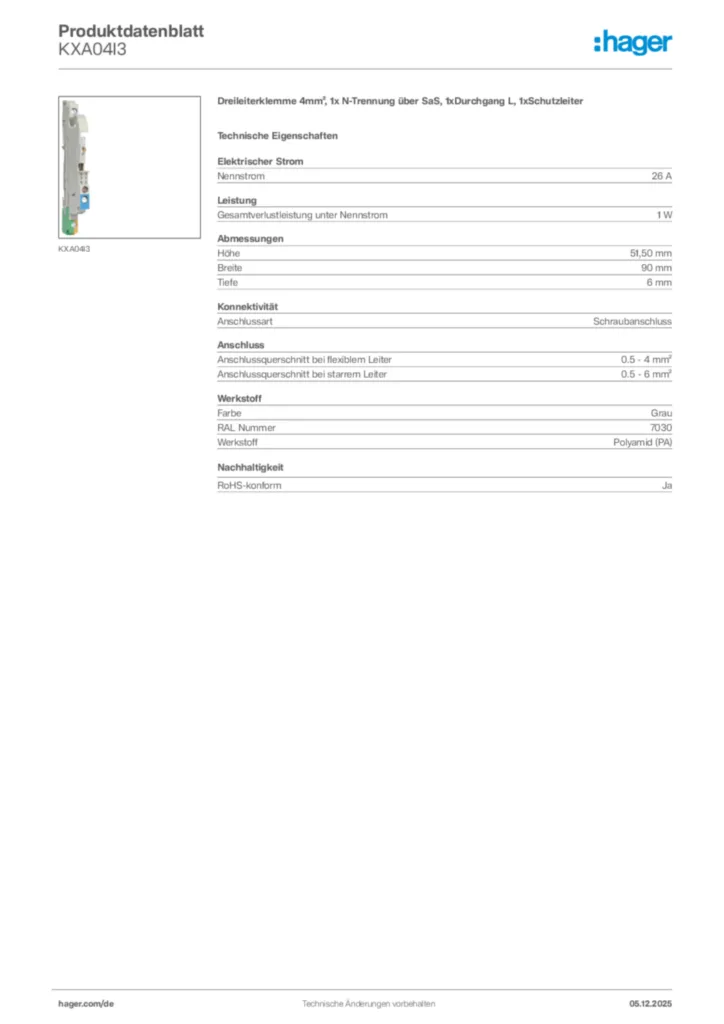 Bild Hager Produktdatenblatt KXA04I3 | Hager Deutschland