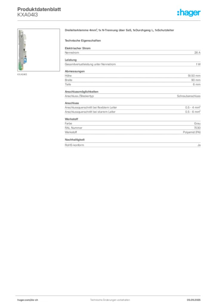 Bild Hager Produktdatenblatt KXA04I3 | Hager Schweiz