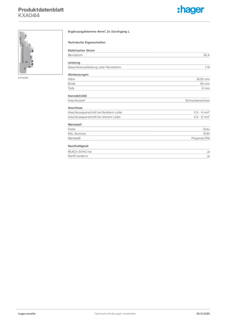 Bild Hager Produktdatenblatt KXA04I4 | Hager Deutschland